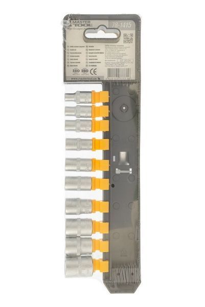 Набір головок торцевих 6-гранних MASTERTOOL &frac14;" 5-14 мм з тріскачкою 72 зубці CrV 11 шт 78-1415 33116 фото