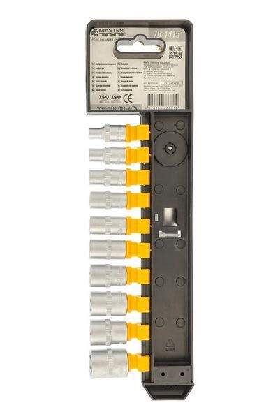 Набір головок торцевих 6-гранних MASTERTOOL &frac14;" 5-14 мм з тріскачкою 72 зубці CrV 11 шт 78-1415 33116 фото