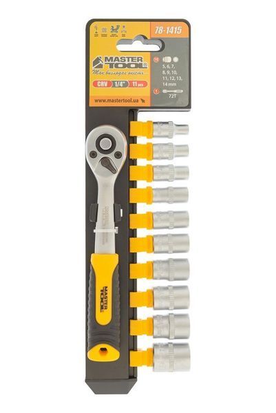Набір головок торцевих 6-гранних MASTERTOOL &frac14;" 5-14 мм з тріскачкою 72 зубці CrV 11 шт 78-1415 33116 фото